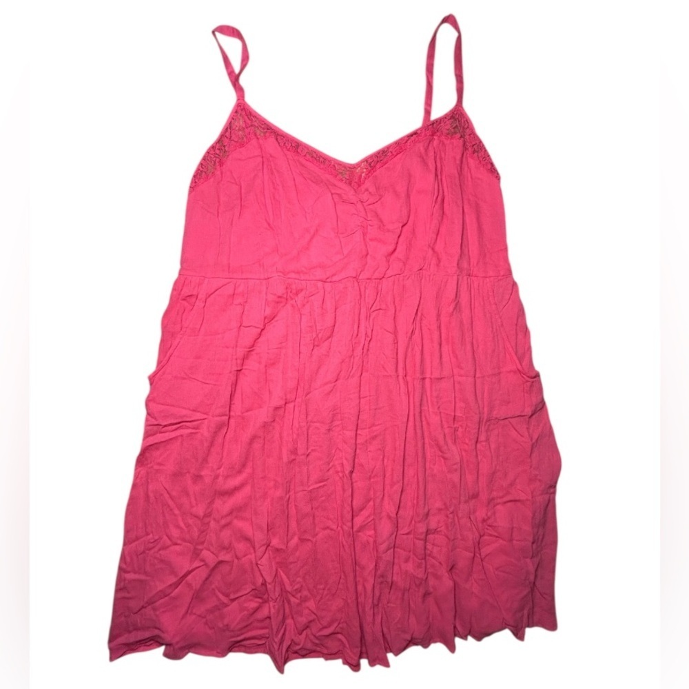 TORRID Coral Orange Pink Sleeveless Lace Front Smocked Back Gauze Mini Dress Sz5 - Picture 9 of 9